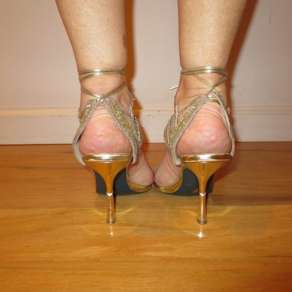 Last chance. NNB PATRIZIA PEPE Gold Leather Ankle Laced High Heel Sandals - Picture 4 of 11